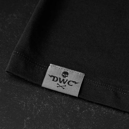The woven tag on the Death Wish Coffee Signature Shadow Tee.