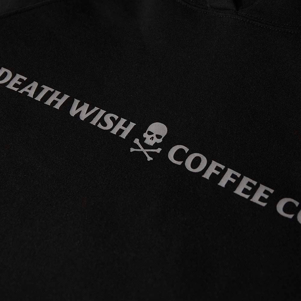 A close up of the Death Wish Coffee Signature Shadow Hoodie.