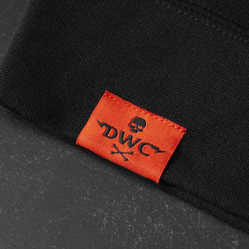The woven tag on the Death Wish Coffee Signature Society of Strong Coffee Hoodie.