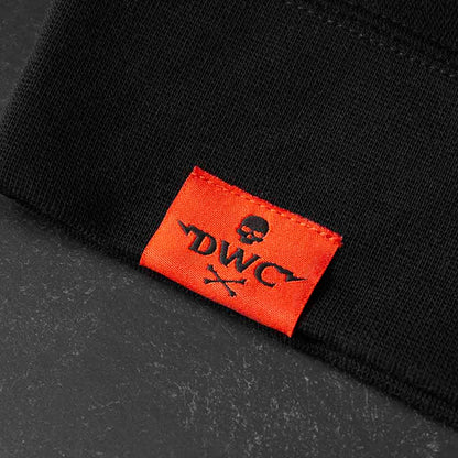 The woven tag on the Death Wish Coffee Signature Society of Strong Coffee Hoodie.