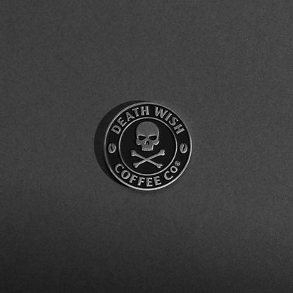 The Death Wish Coffee logo side of the Death Wish Coffee Heads or Horses’ Tails Commemorative Coin.