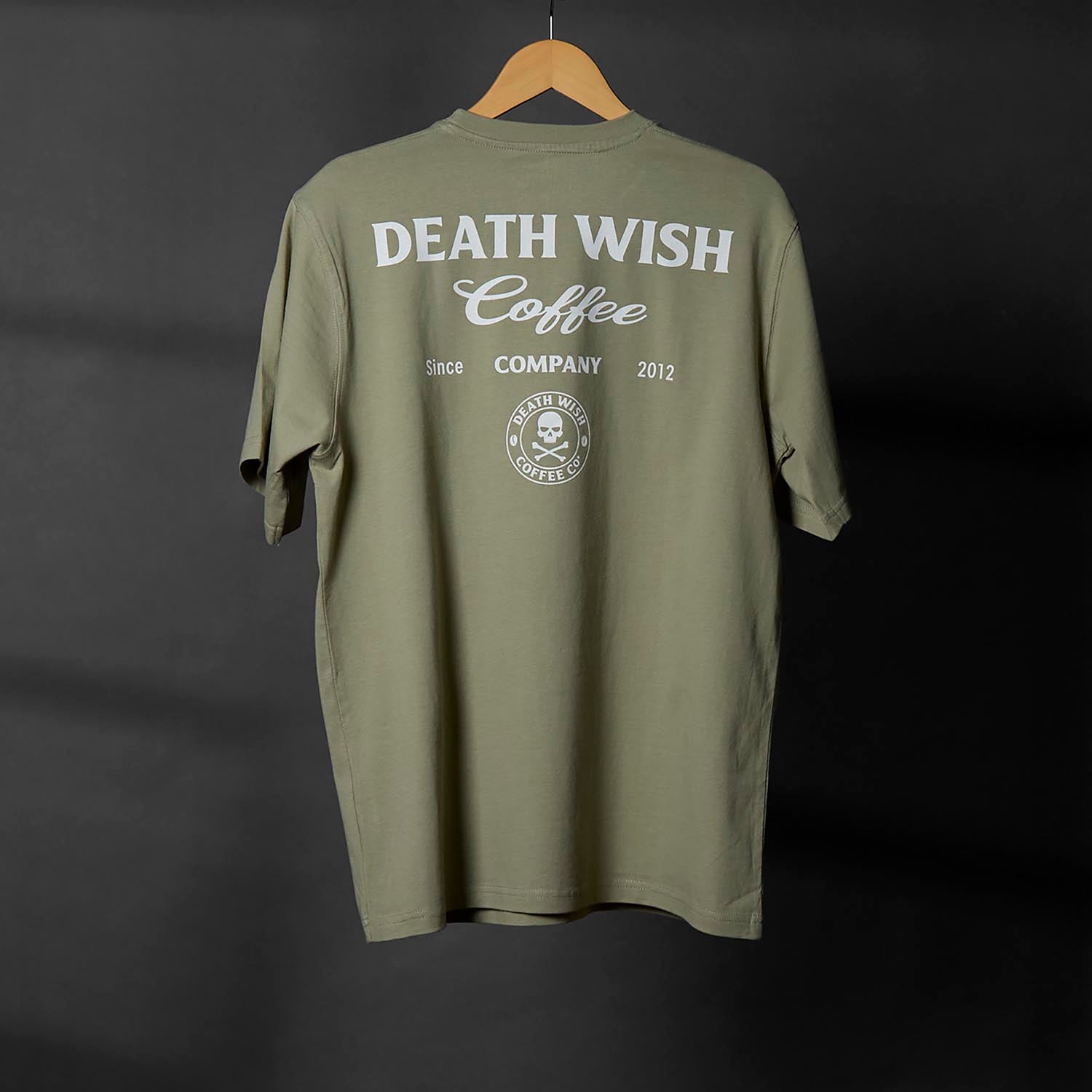 The back of the Death Wish Coffee Dropout Collegiate Tee.