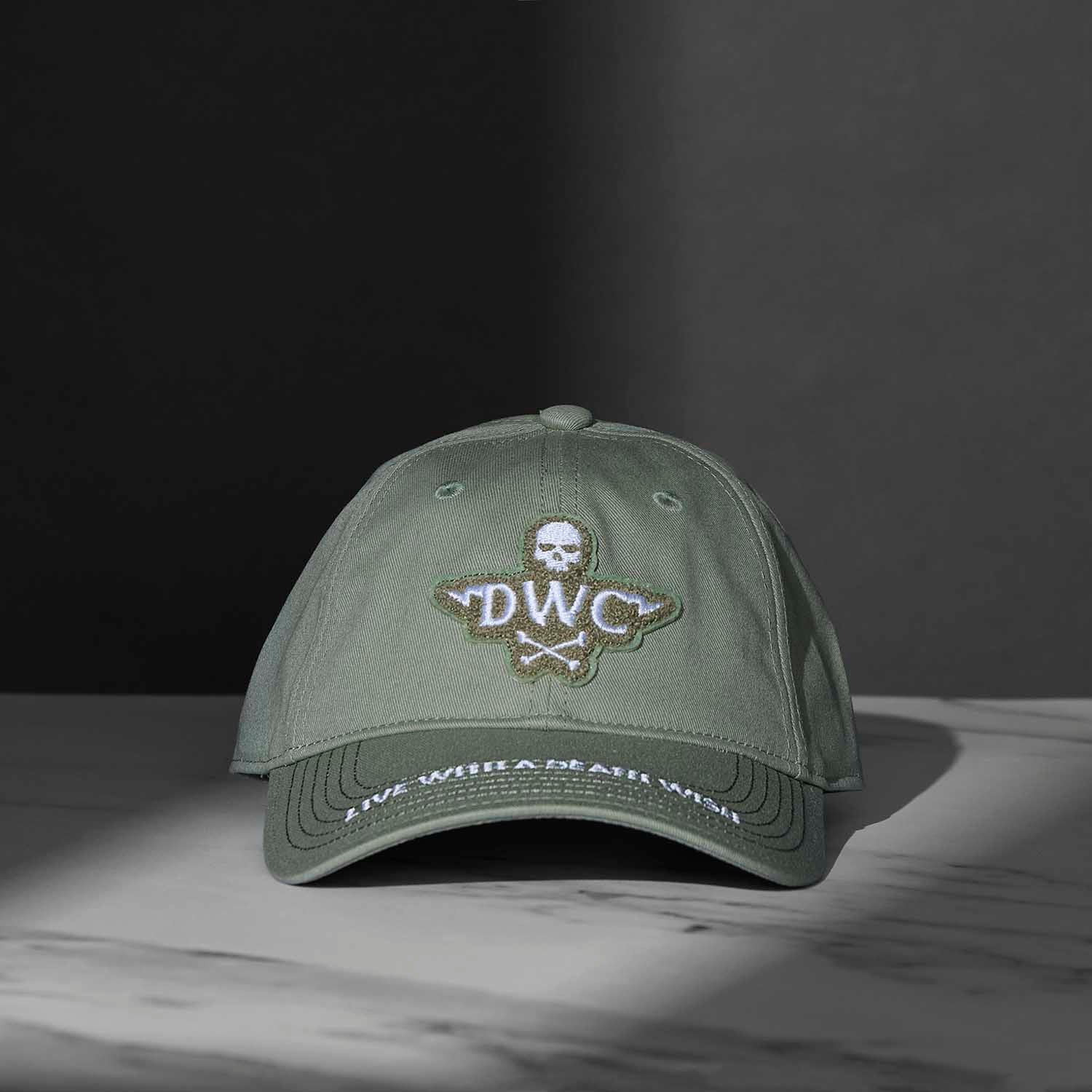 The front of the Death Wish Coffee Thick Skull Snapback.
