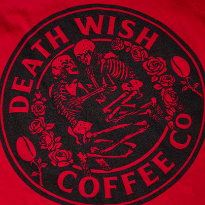 A close up of the back of the Death Wish Coffee Lovers Long Sleeve.