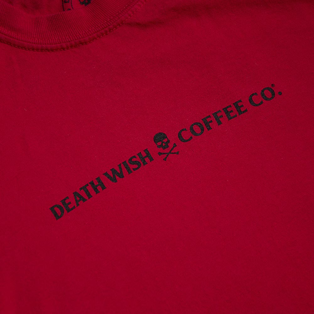 A close up of the front of the Death Wish Coffee Lovers Long Sleeve.