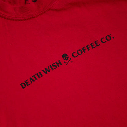 A close up of the front of the Death Wish Coffee Lovers Long Sleeve.