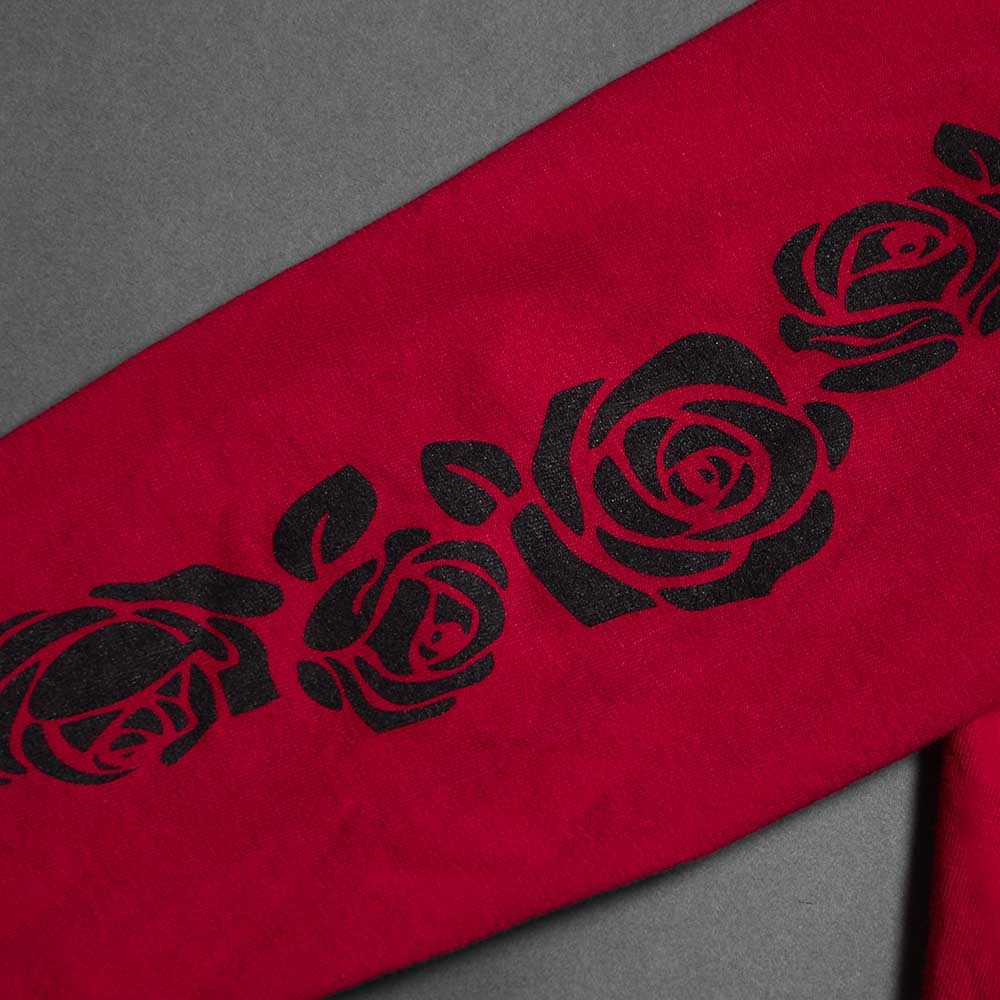 A close up of the sleeve detail on the Death Wish Coffee Lovers Long Sleeve.