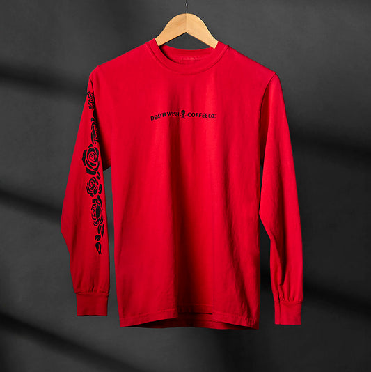 The front of the Death Wish Coffee Lovers Long Sleeve.