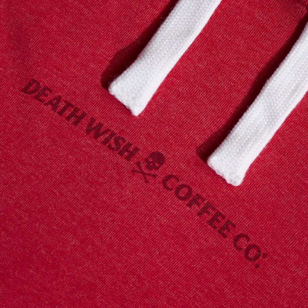 A close up of the front of the Death Wish Coffee Stolen Heart Hoodie.