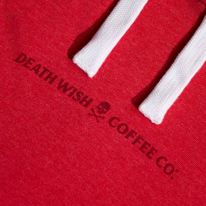 A close up of the front of the Death Wish Coffee Stolen Heart Hoodie.