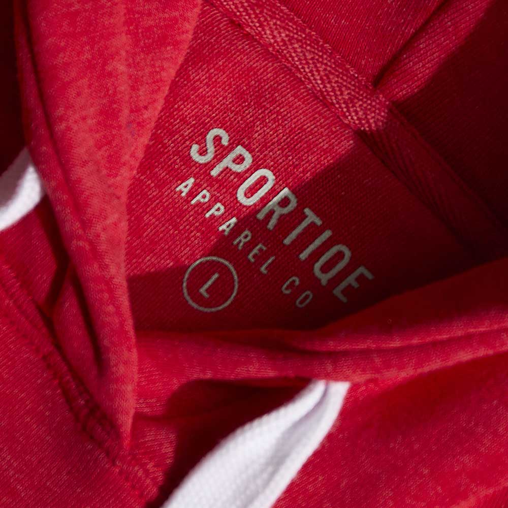 The inner neck label of the Death Wish Coffee Stolen Heart Hoodie.