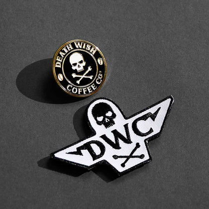 The pin and patch from the Death Wish Coffee Doctrine Banner.