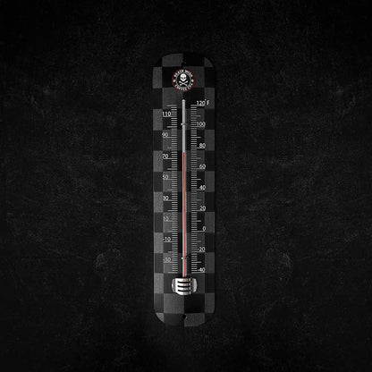 The front of the Death Wish Coffee Boiling Point Wall Thermometer.