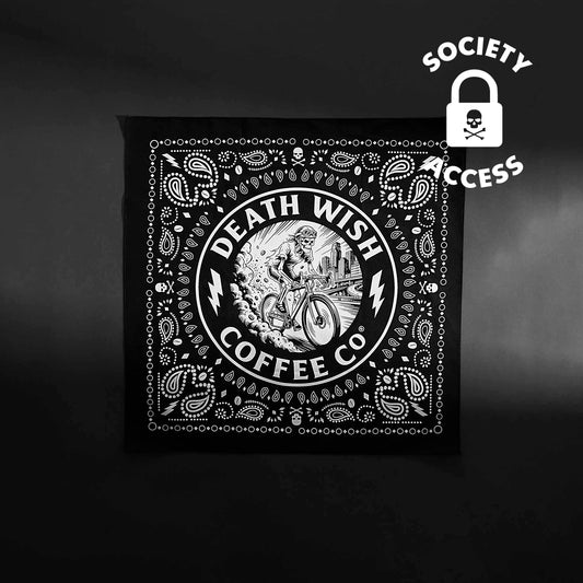 Unlock society access to the Death Wish Coffee Ride or Die Bandana.
