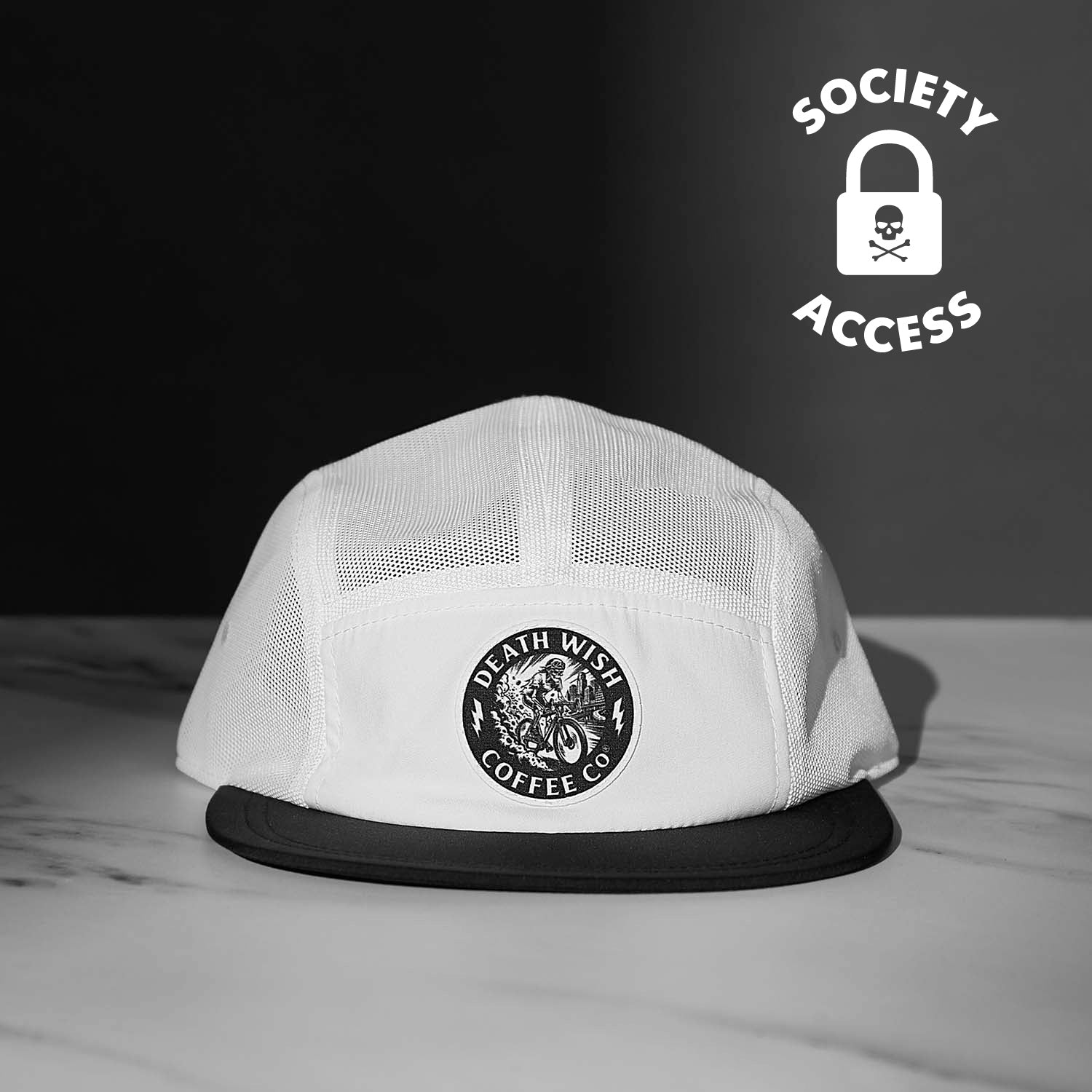 Unlock society access to the Death Wish Coffee High Gear Five-Panel Hat.