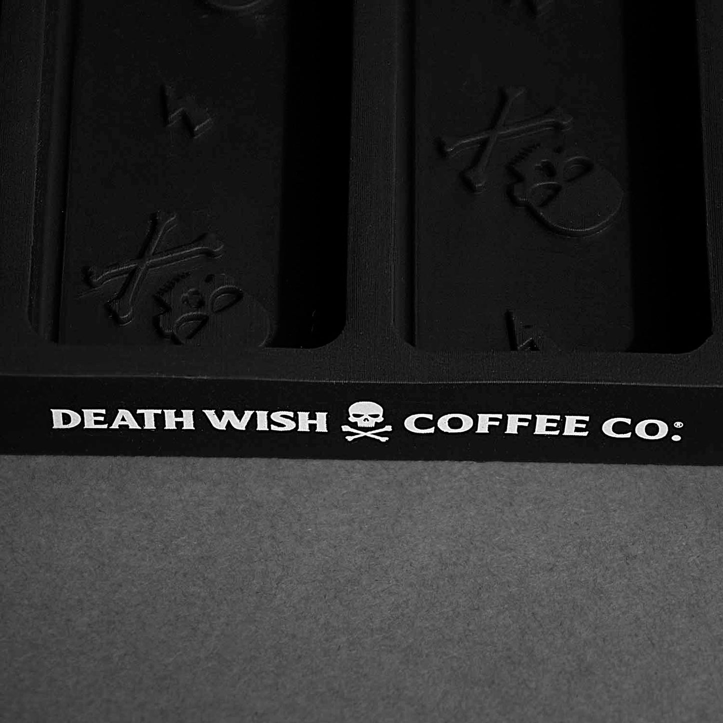 An up close detail shot of the Death Wish Coffee Full Strength Ice Pop Molds.