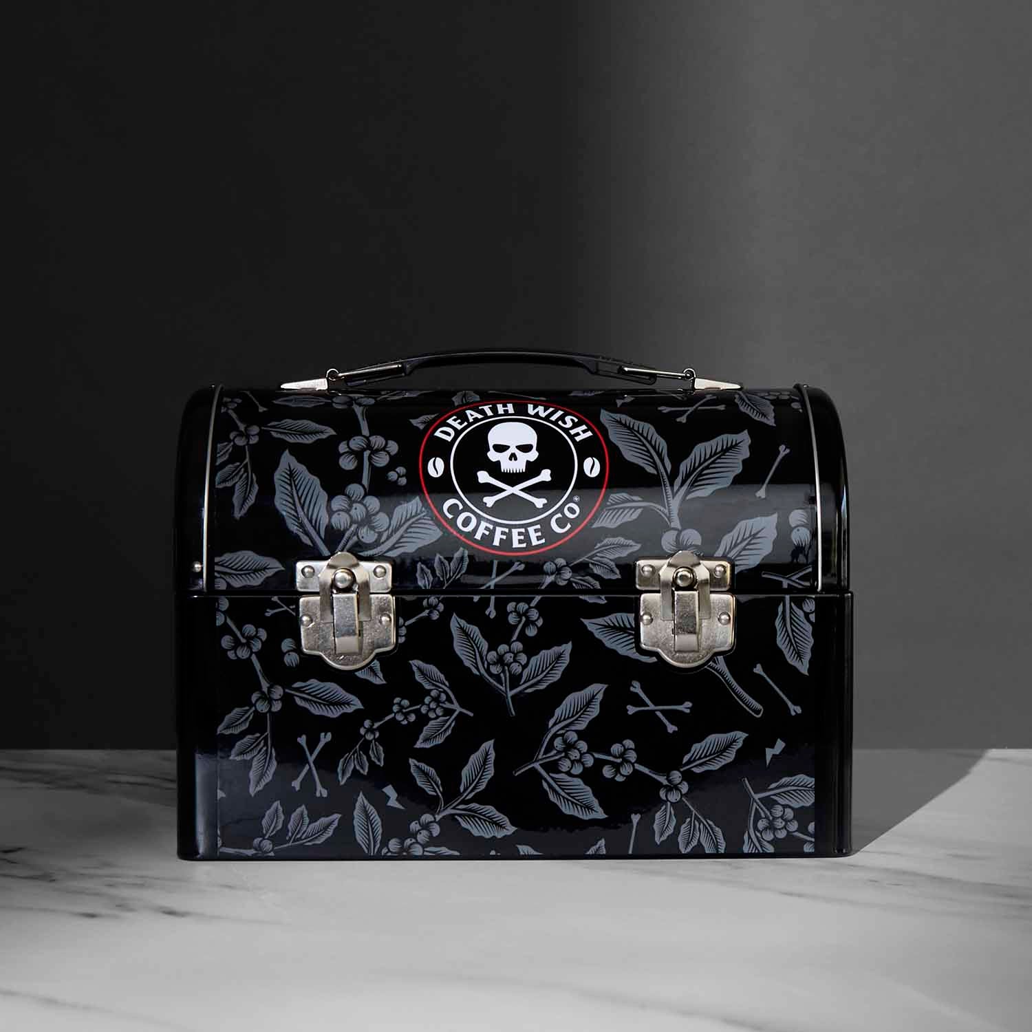 A detail shot of the Death Wish Coffee Liquid Lunch Collector's Bundle box.