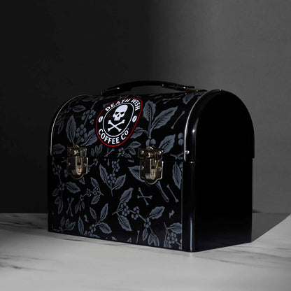 A detail shot of the Death Wish Coffee Liquid Lunch Collector's Bundle box.