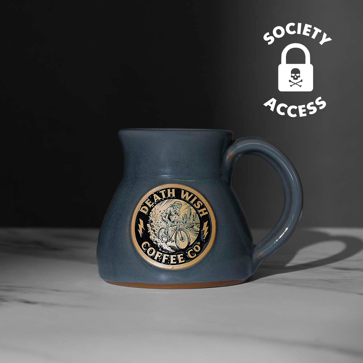 Unlock Society Access to the Death Wish Coffee Ride or Die Mug.