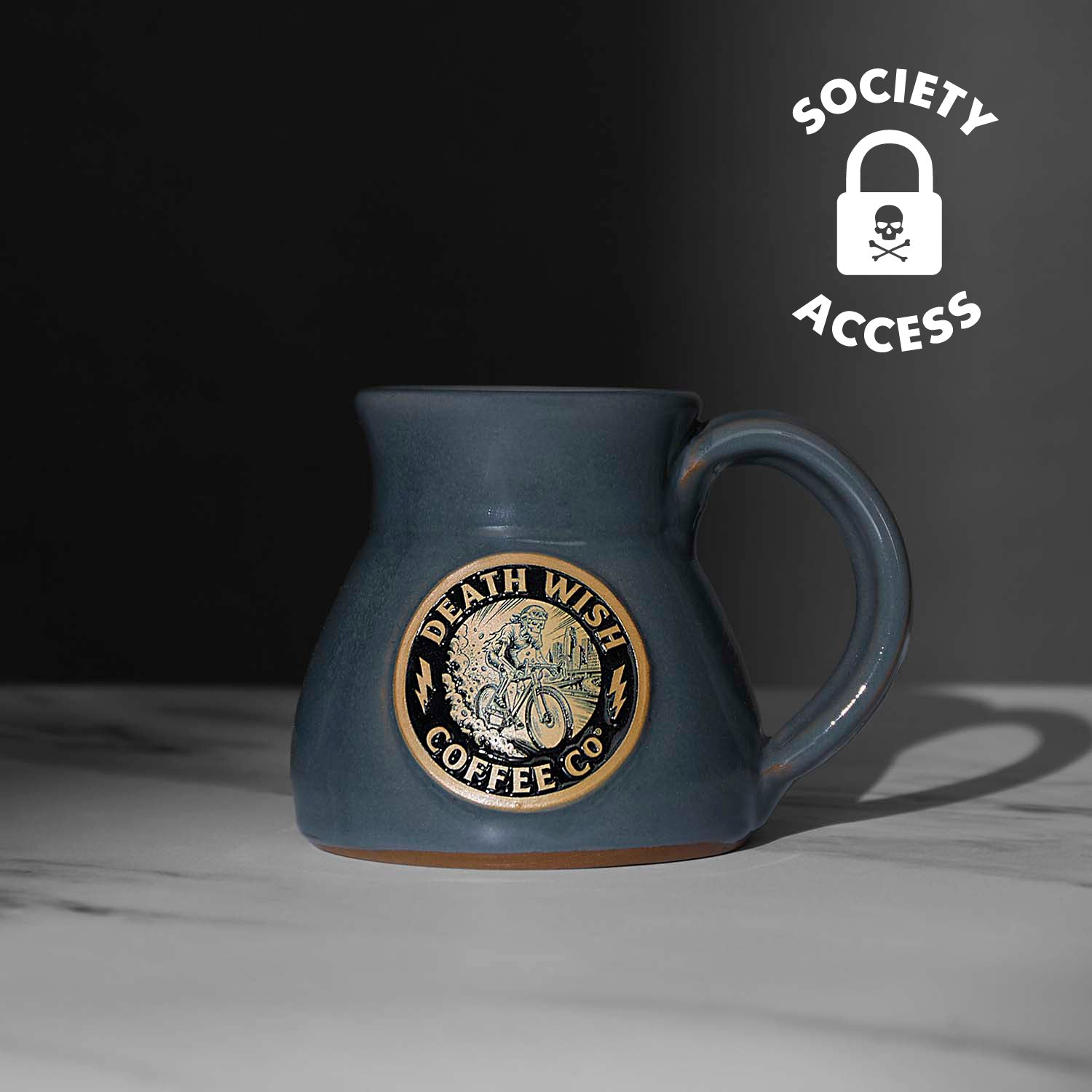 Unlock Society Access to the Death Wish Coffee Ride or Die Mug.