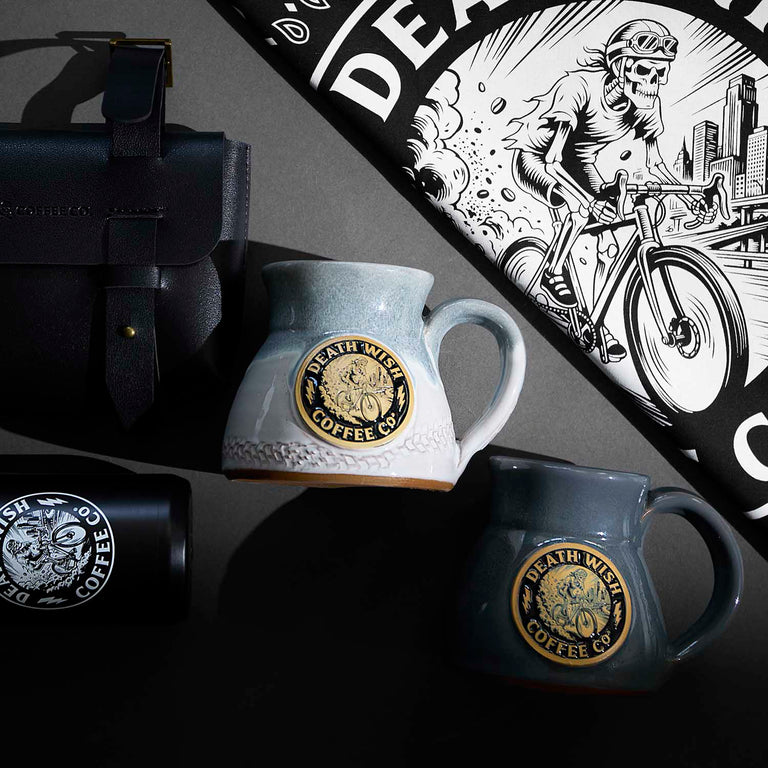 Shop the Death Wish Coffee Ride or Die Collection for a chance to win a Golden Ticket Mug.