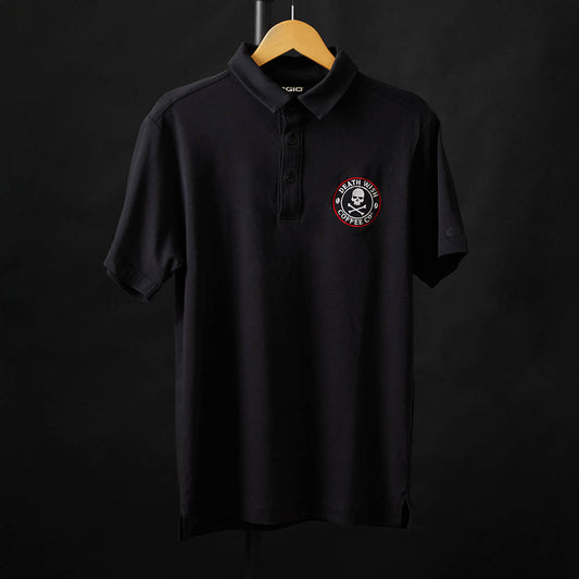 The front of the Death Wish Coffee Classic Logo Golf Polo.