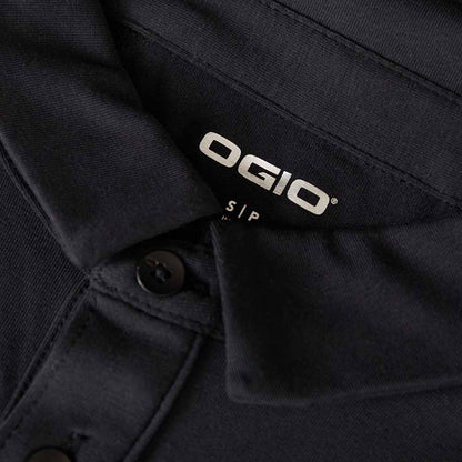 The collar of the Death Wish Coffee Classic Logo Golf Polo.