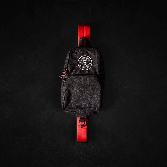 The front of the Death Wish Coffee Daily Grind Crossbody.
