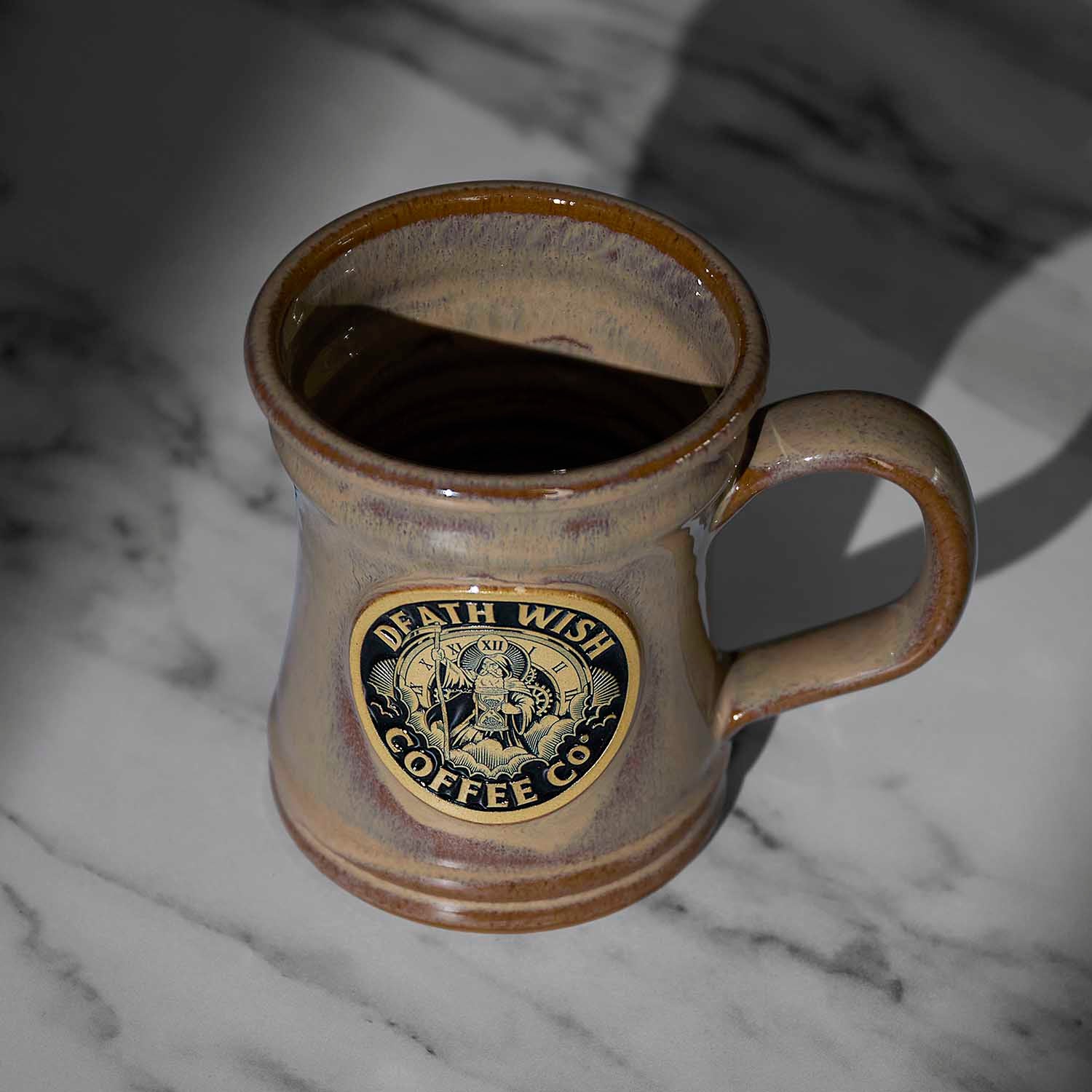 A top down view of the Death Wish Coffee Father Time Mug.