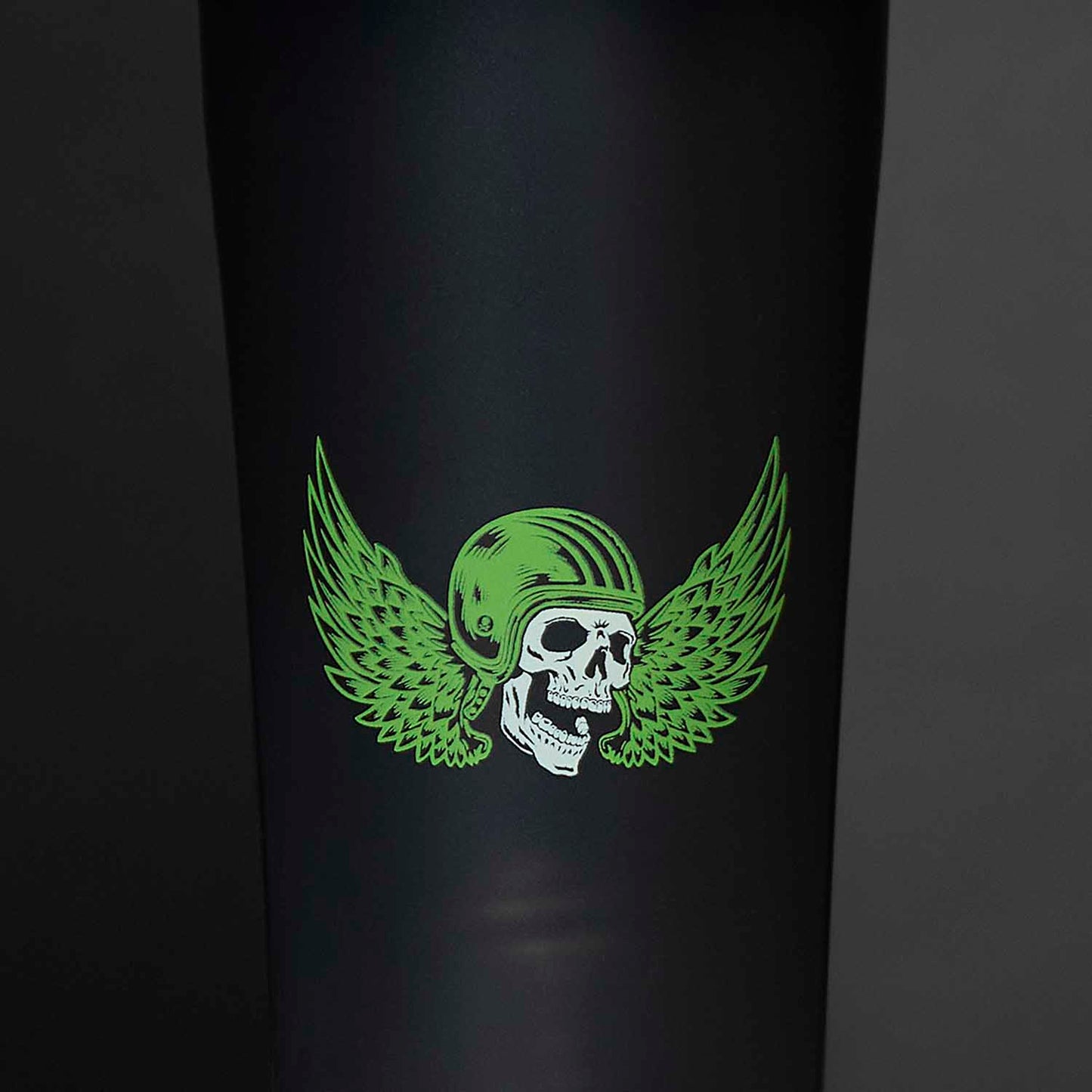 A detail shot of the back of the Death Wish Coffee Lightning in a Shaker Bottle.