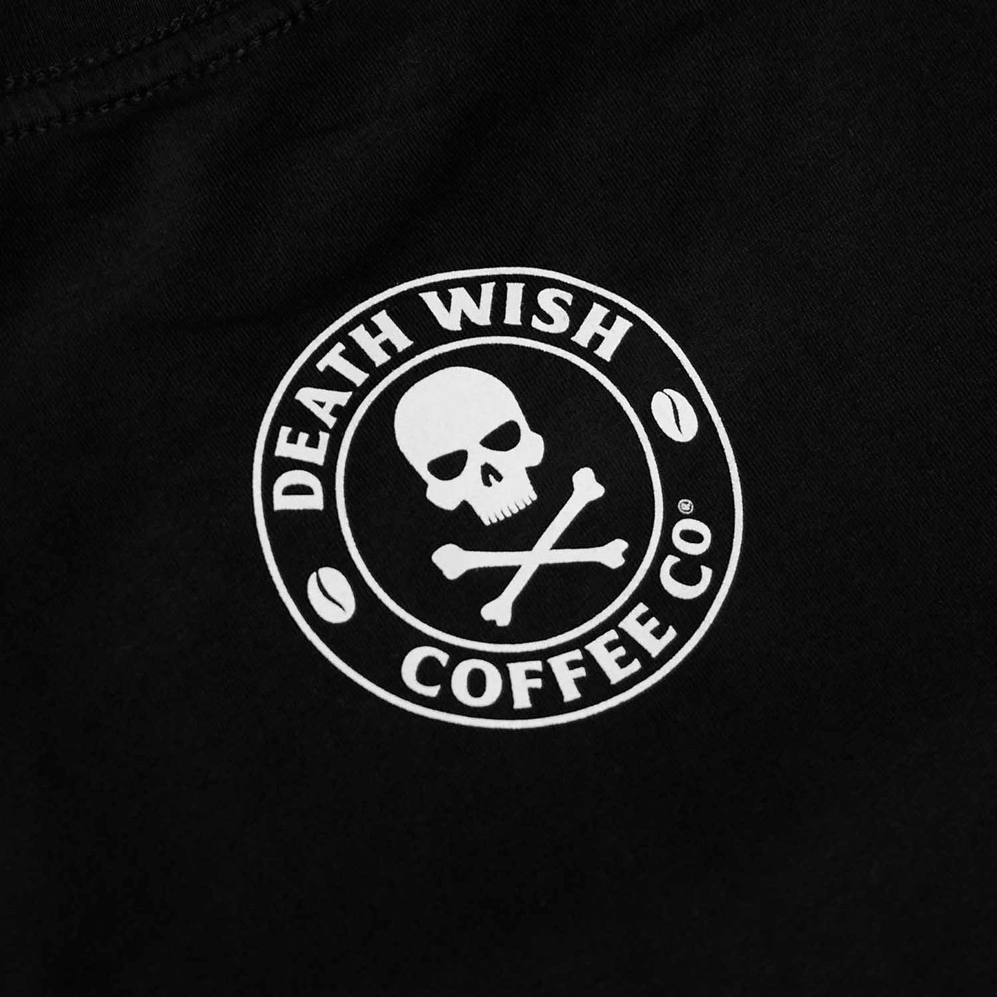 A detail shot of the back of the Death Wish Coffee Father Time Tee.