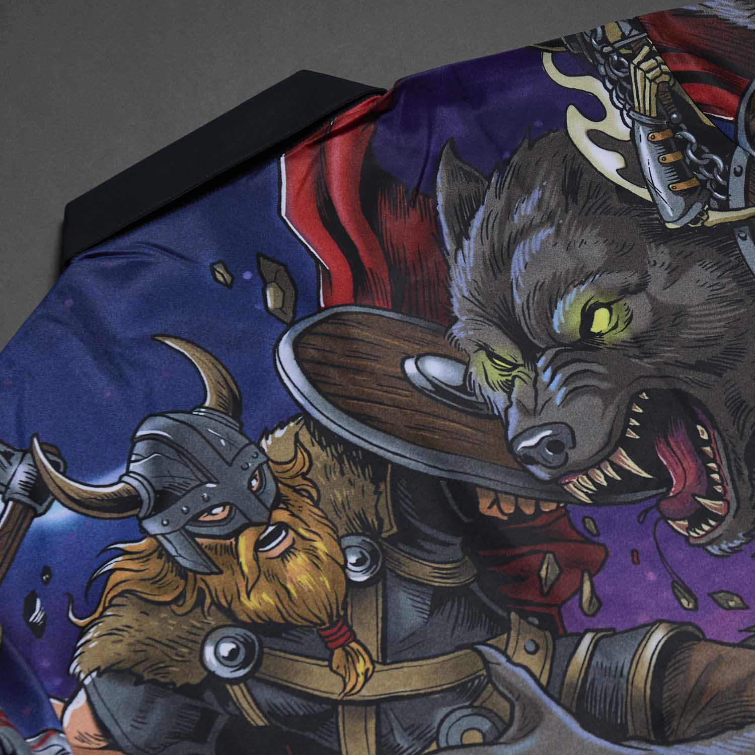 A detail of the back of the Death Wish Coffee Allfather’s Aloha Button Up.