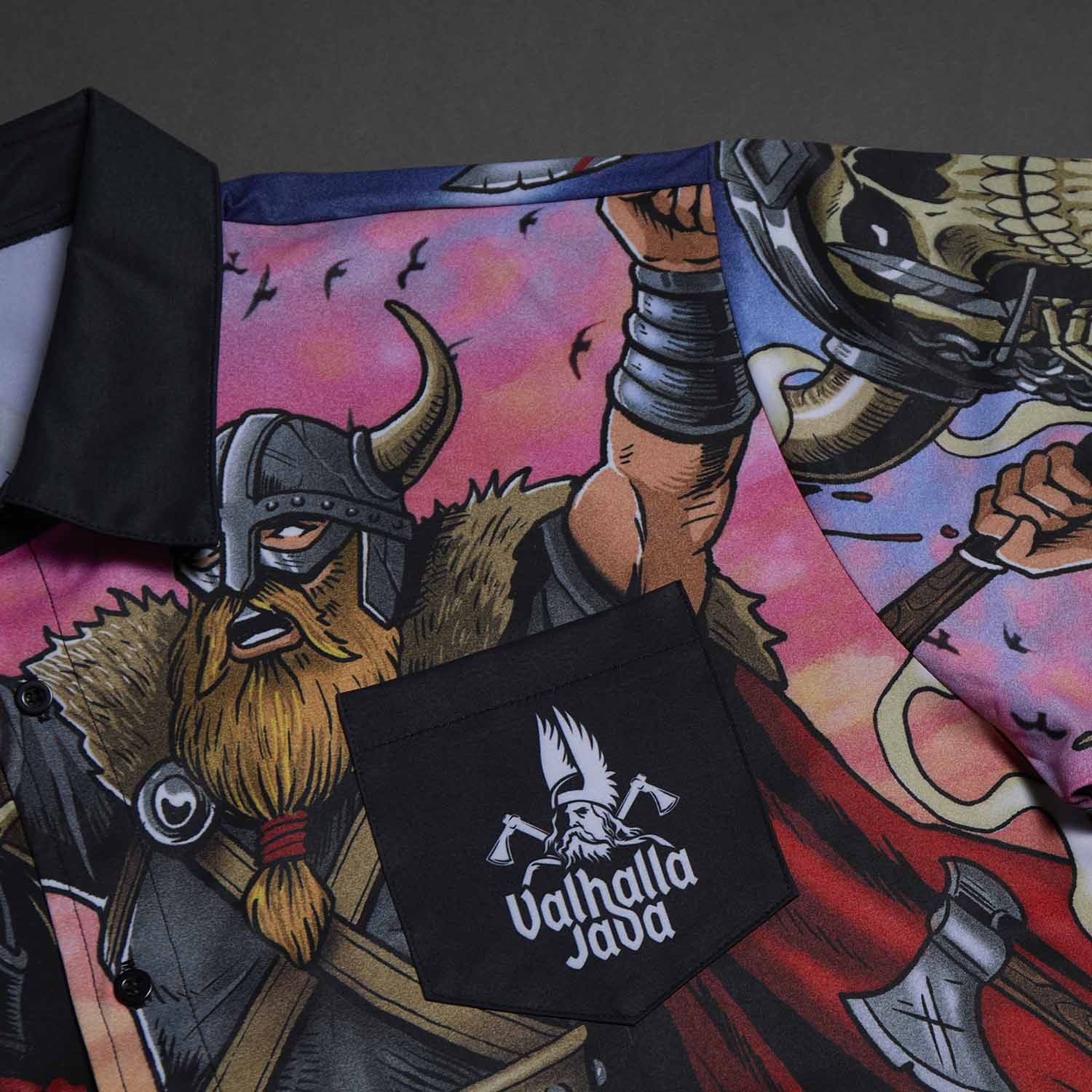 The front pocket of the Death Wish Coffee Allfather’s Aloha Button Up.