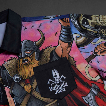 The front pocket of the Death Wish Coffee Allfather’s Aloha Button Up.