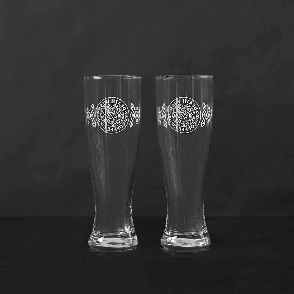 The back of the Death Wish Coffee Dragon's Dawn Pint Glass Set.