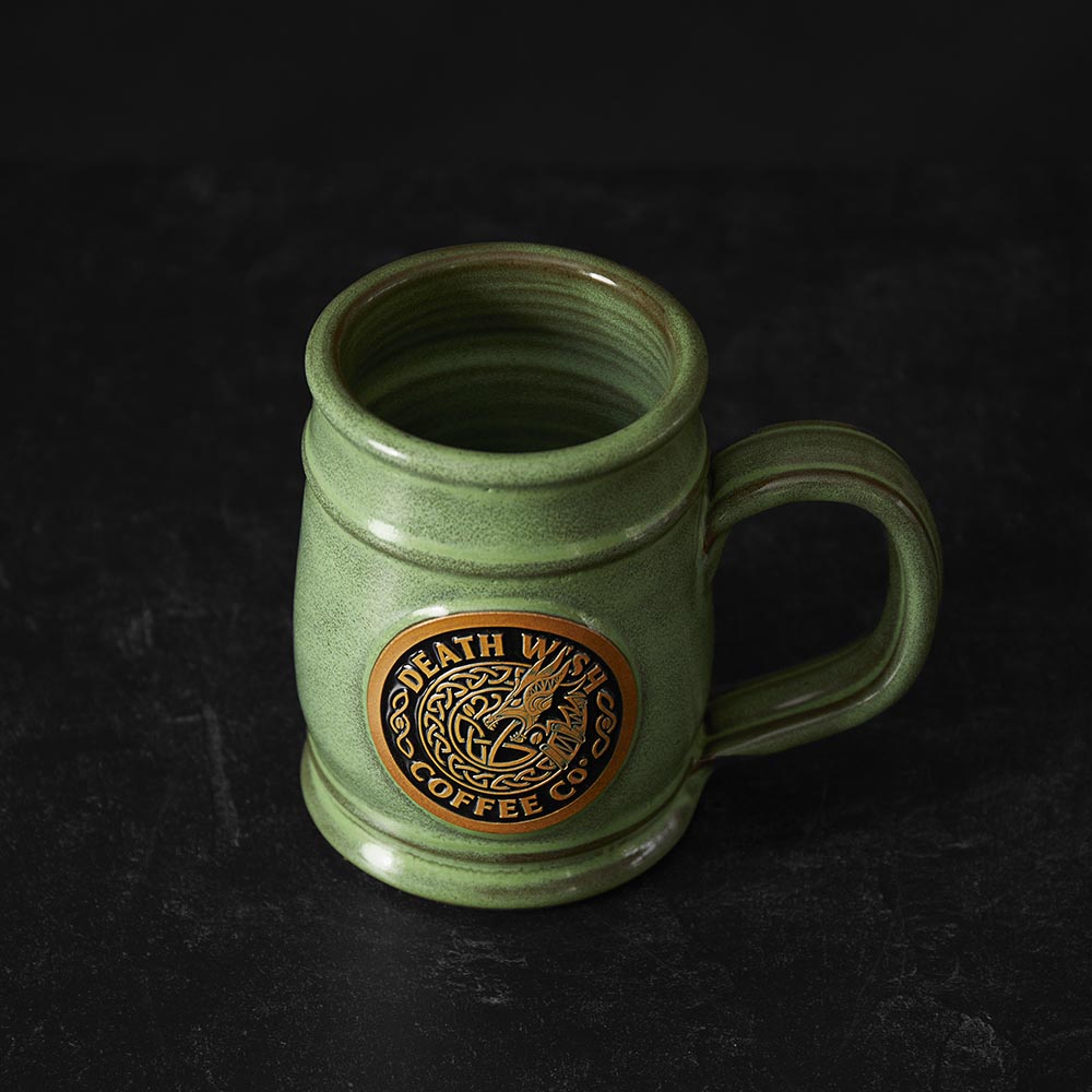 A top down view of the Death Wish Coffee Dragon's Dawn Tankard.