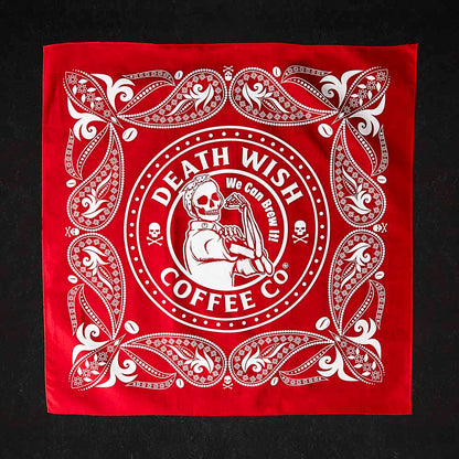 The front of the Death Wish Coffee We Can Brew It Bandana.