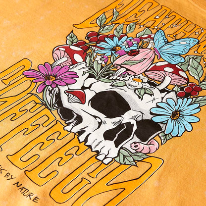 A close up of the front of the Death Wish Coffee Circle of Life Cropped Tee.