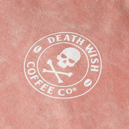 A close up of the front of the Death Wish Coffee Pink Haze Cropped Half Zip.