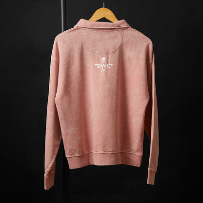 The back of the Death Wish Coffee Pink Haze Cropped Half Zip.