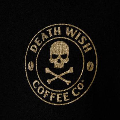A detail shot of the back of the Death Wish Coffee Gates of Valhalla Tee.