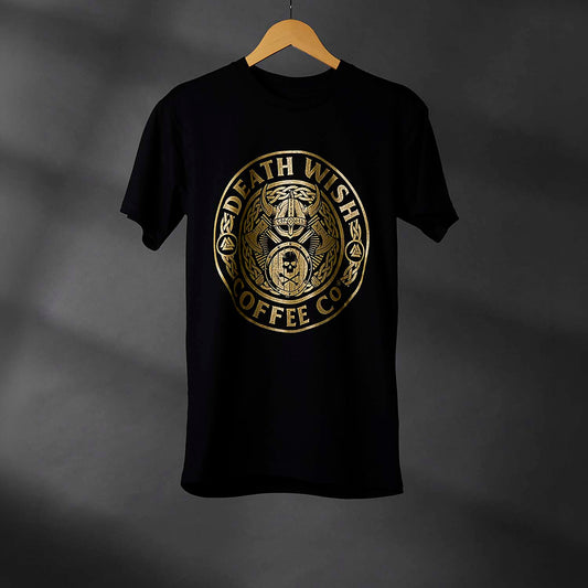 The front of the Death Wish Coffee Gates of Valhalla Tee.