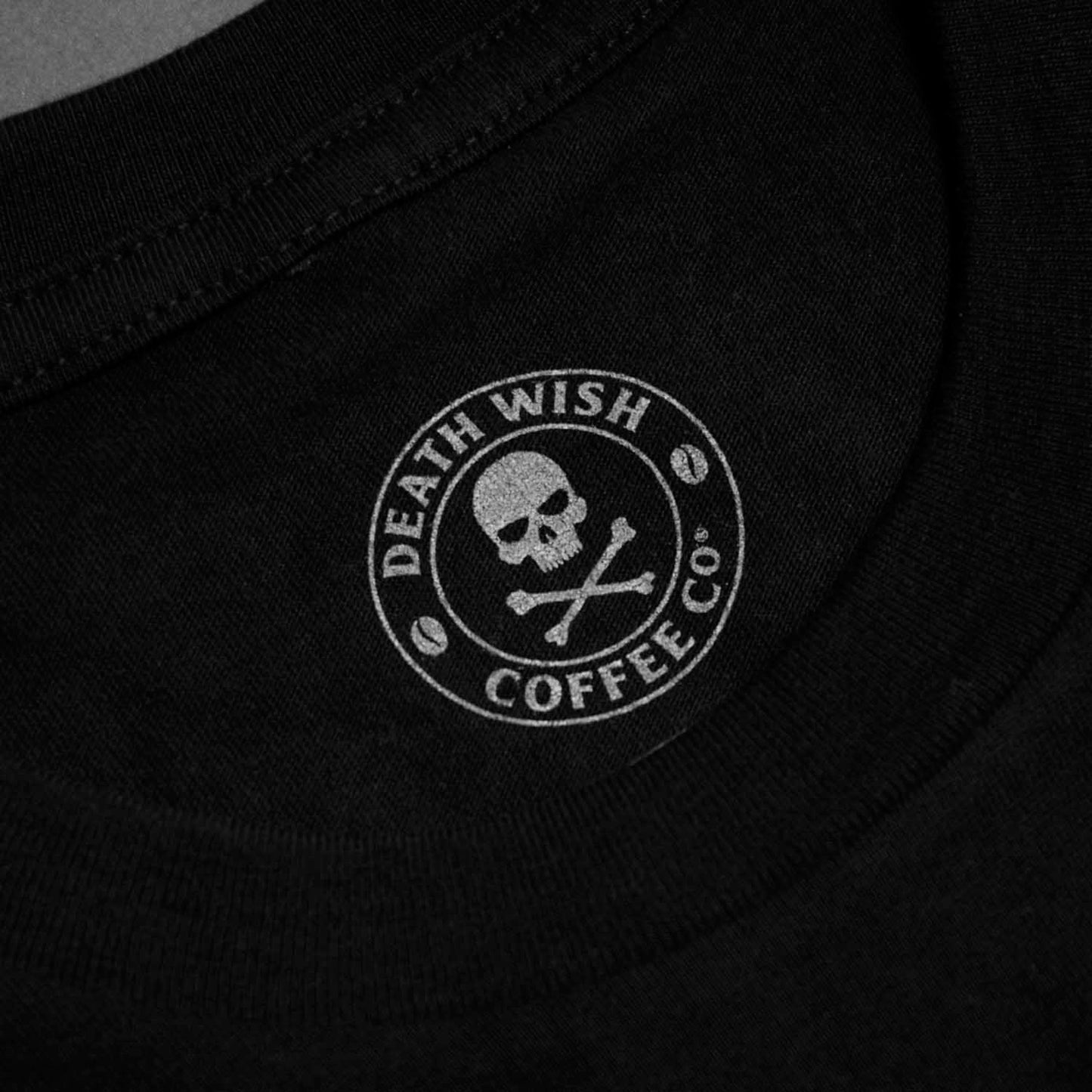 The interior neck label of the Death Wish Coffee Gates of Valhalla Tee.