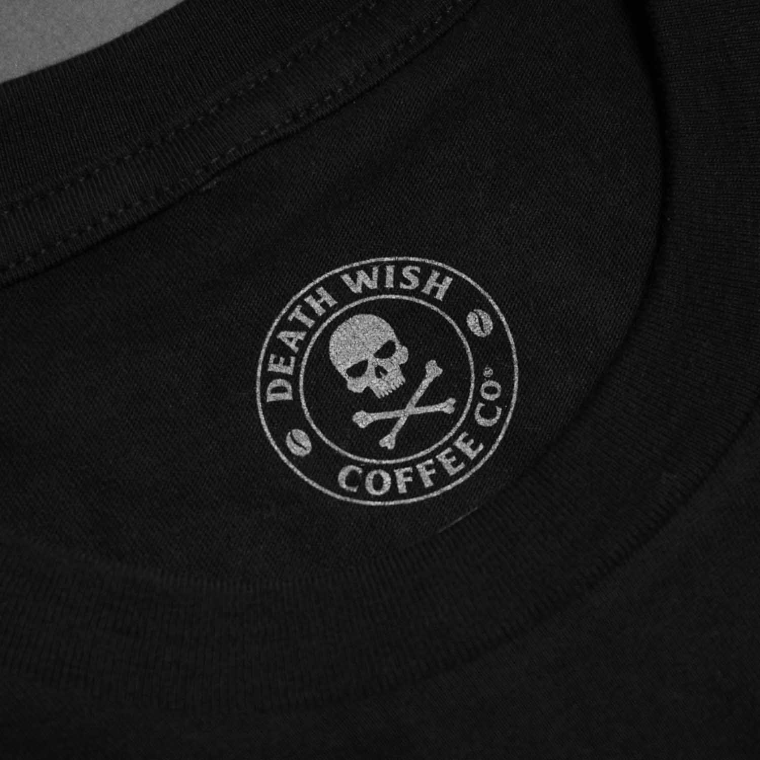 The interior neck label of the Death Wish Coffee Gates of Valhalla Tee.