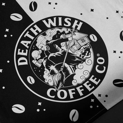 A detail shot of the Death Wish Coffee Witch's Kitchen Towel and Potholder Set.