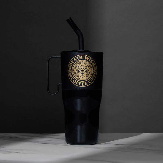 The front of the Death Wish Coffee Gates of Valhalla Klean Kanteen.