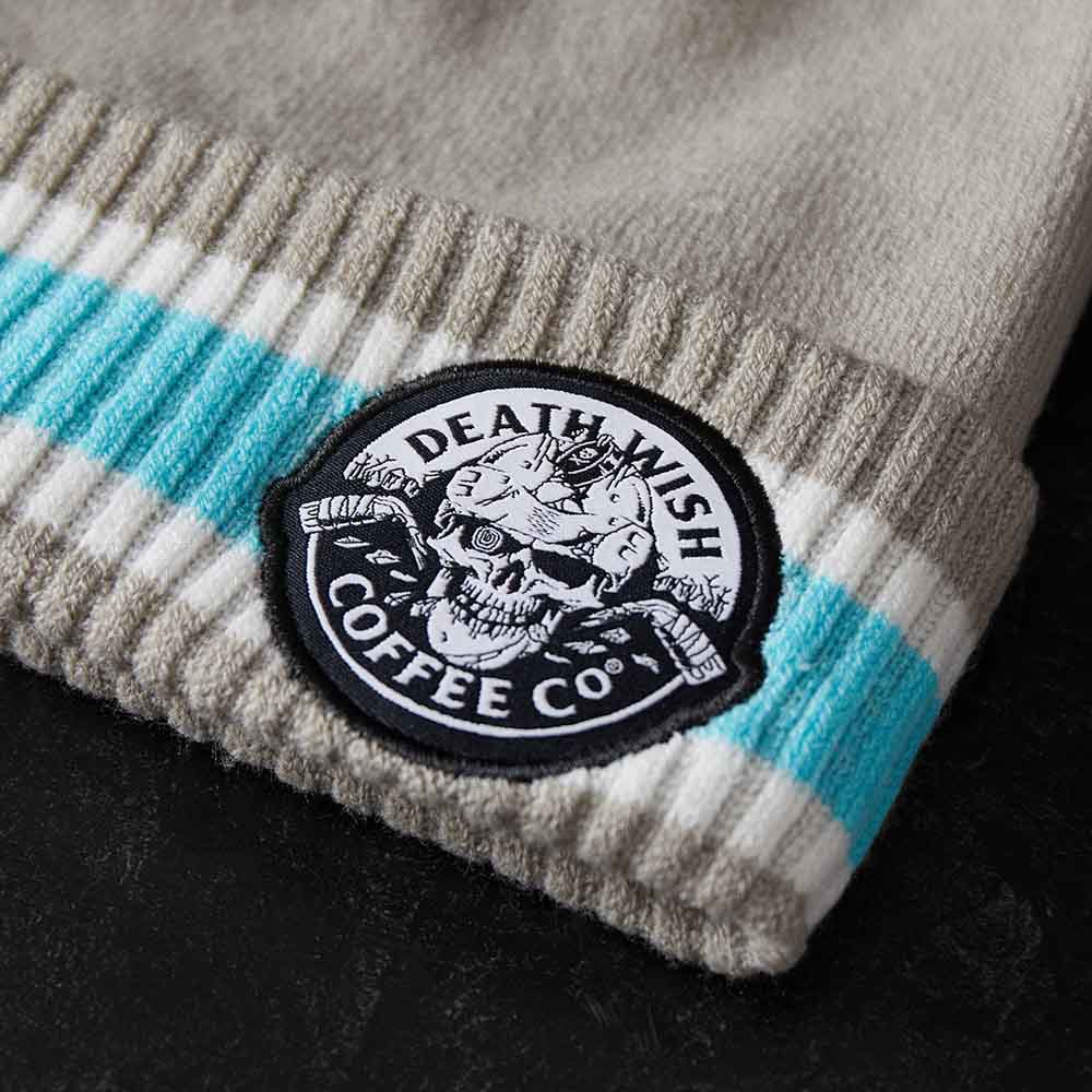 A close up of the Death Wish Coffee Ice Breaker Beanie.
