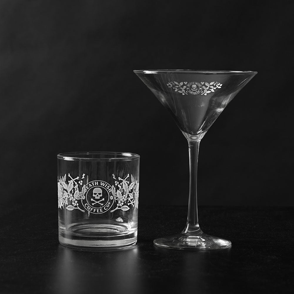 The Death Wish Coffee Shaken & Stirred Glass Set.