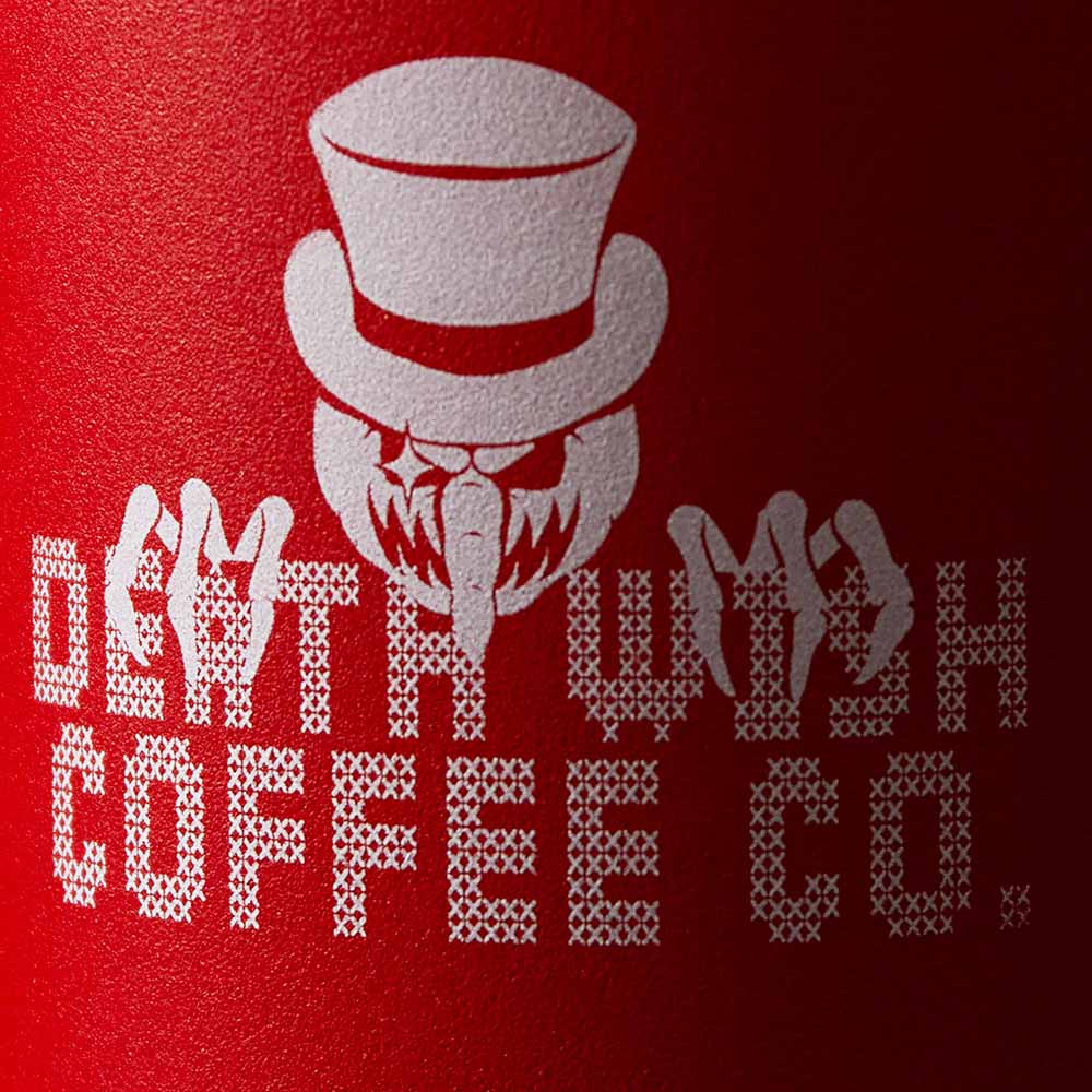 A close up of the snowman mug from the Death Wish Coffee Don't Flake On Me Mug Set.
