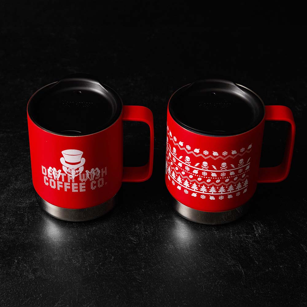 A top down view of the Death Wish Coffee Don't Flake On Me Mug Set.